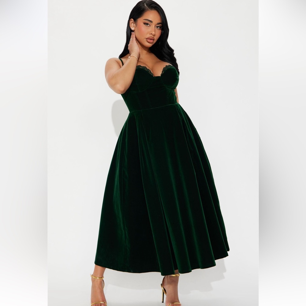 Julia Velvet Midi Dress - Hunter Fashion Nova Dark Green Velvet Prom Dress